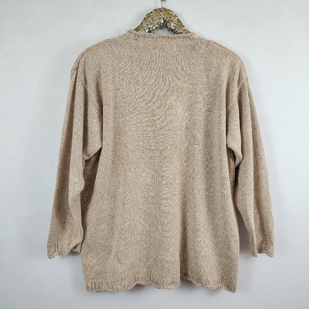 Vintage 90s Jantzen Women's Tan Plus Size Floral Embroidery Sweater Cottagecore - Picture 3 of 9